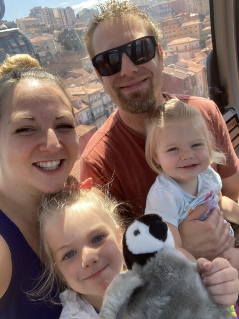 Miesha Matt and the girls on the tram in Porto with Penguino